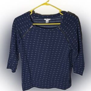 Caslon Blue and White Textured sweatshirt with zipper details.  Women XS